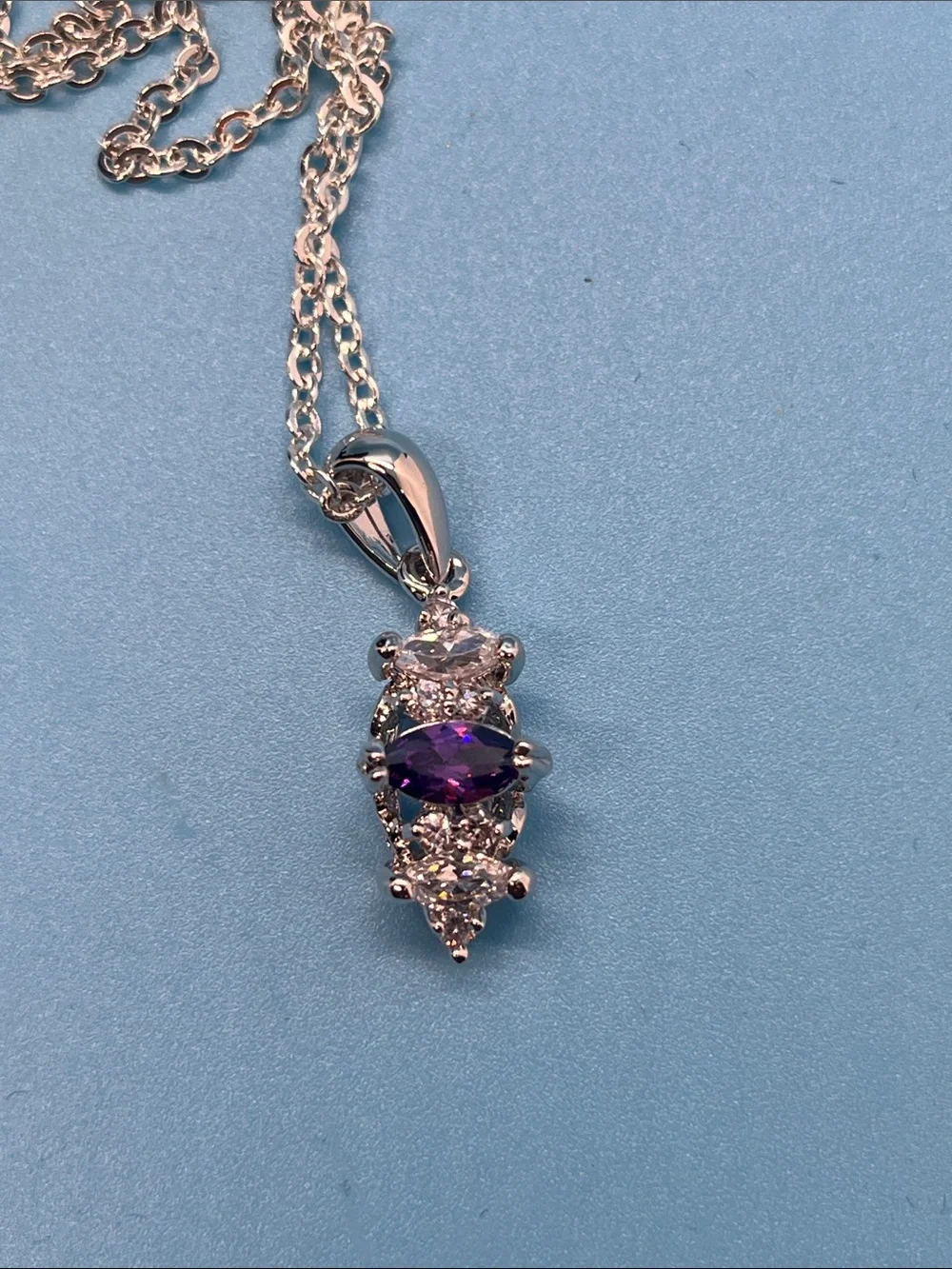 Charter Club Purple Crystal Pendant Necklace - Silver Chain